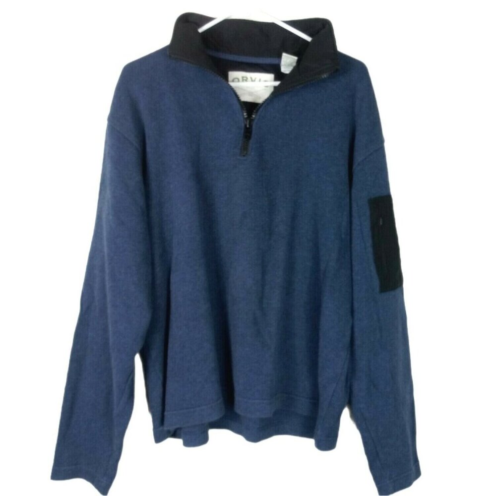 Orvis Vintage 1/4 Zip Pullover Sleeve Zip Pocket Mens L Blue Gorpcore Utility